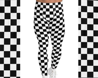 Meggings Checkerboard - Schwarz Weiß - Karo Kariert Schachbrett Muster - Super Skinny Stretch - Emo Goth - Herren Leggings - auch Übergrößen