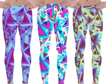 Meggings with triangles - abstract pattern - colorful shapes figures - men's leggings skinny spandex - running pants gym pants - also oversizes