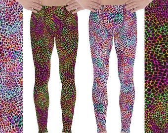 Bunte Leo Print Meggings - Leoparden-Muster - Super Skinny Stretch Spandex - Tierprint Petplay - Herren Männer Leggings - auch in Übergrößen