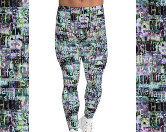 Graffiti Letters Meggings - Herren Männer Leggings - Mehrfarbig - Super Skinny Stretch Spandex - Gym Fitness Yoga - auch in Übergrößen