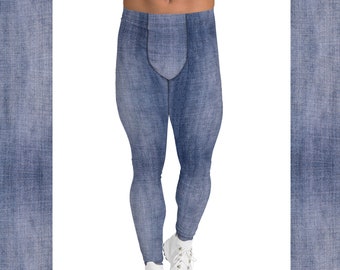 Denim Print Meggings - Blaue Jeans Optik - Verwaschen - Super Skinny Spandex Stretch - Herren Männer Jungen Leggings - auch in Übergrößen