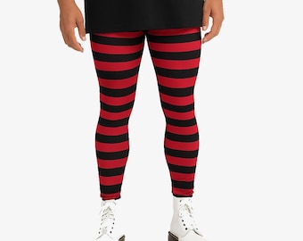 Rot Schwarz Gestreifte Meggings – Herren Leggings – Femboy Crossdresser Outfit – Super Skinny Stretch – Alternative Gothic Emo – Übergrößen