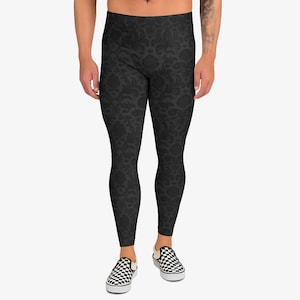 Gothic Meggings – Men&#39;s Leggings – Black Damask Pattern – Femboy Crossdresser – Super Skinny Stretch – Emo Goth – Plus Sizes