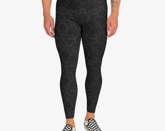 Gothic Meggings – Herren Männer Leggings – Schwarz Damast Muster – Femboy Crossdresser – Super Skinny Stretch – Emo Grufti – Übergrößen