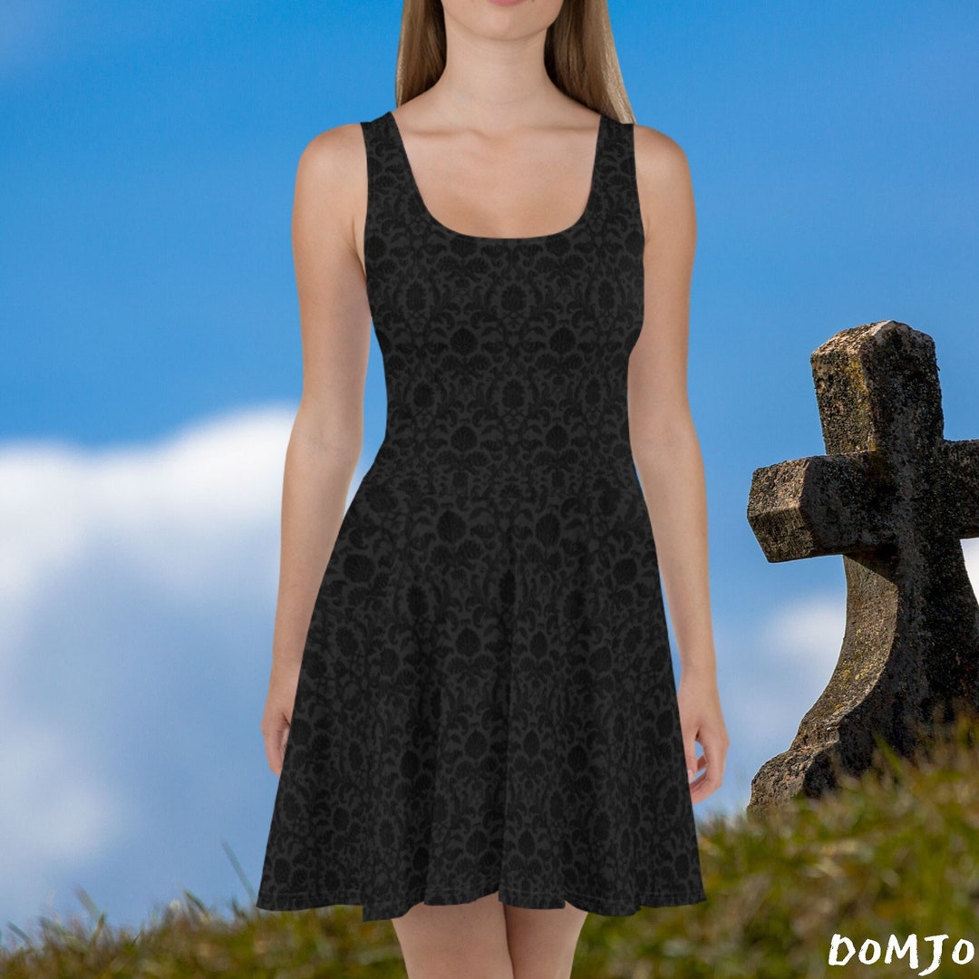 Black Skirt Dress With Gothic Pattern Overknee Skater Dress Etsy
