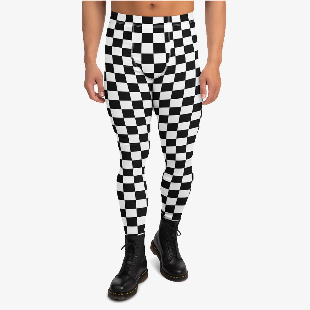 Checkerboard Meggings - Herren Männer Leggings - Schwarz Weiß Kariert - Femboy Crossdresser - Super Skinny Stretch - Emo Gothic - Übergrößen