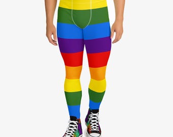 Rainbow Meggings – Gestreifte bunte Männer Leggings – CSD Pride Outfit – Femboy Crossdresser – Stretch Tights – LGBTQ Queer – Plus Size