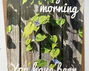 Morning glories climbing a fence makes this card awesome! Send this card and a prayer to a friend today!