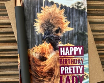 This pretty card with a naked neck chicken will make your sister, friend, aunt, mom and grandma smile as you give birthday wishes!