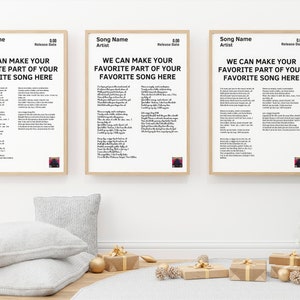 Custom Song Lyric Wall Art, Set of 3 Song Lyrics Print, Wedding Song Lyrics Poster, Song Lyrics Gift, Music Gift Ideas, Personalised Gift