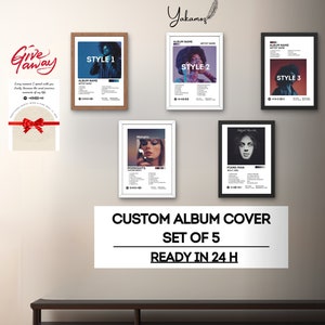 Custom Album Cover Wall Arts Set Of 5, Personalized Album Cover Poster,  Framed and Poster Album Cover Wall Art, Choose Your Album