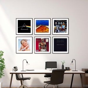 Arte de parede para capa de álbum personalizada, conjunto de 6 pôsteres de capa de álbum, arte de parede para capa de álbum emoldurada e em pôster, presente personalizado, arte de parede musical
