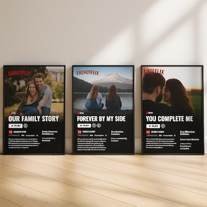 Custom Framed Movie Posters , Set of 3 Personalized Film Prints , Unique Physical Gift for Him, Her, or Couples