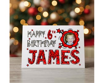 Spider Theme Personalised Photo Birthday card - any name or relation