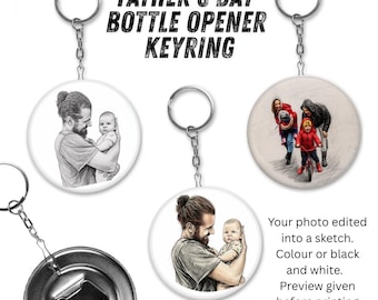 Personalised PHOTO TO SKETCH Photo Bottle Opener Keyring | Custom Photo Keychain Your photo / words