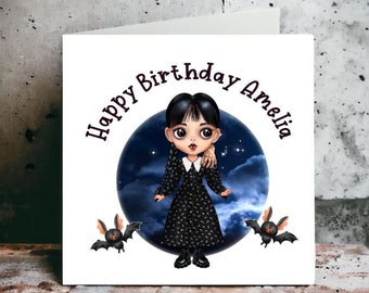Wednesday personalised HAPPY birthday card (wed7)