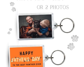 Father's Day Personalised Photo Keyring – Custom Acrylic Keepsake Gift 2 photos or phot and words (ref2)