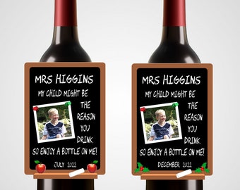 Etiqueta de vino personalizada para profesores - Regalo con foto, Fin de trimestre