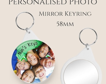 Personalised Photo Mirror Keyring - Custom Keepsake Gift (58mm Round)