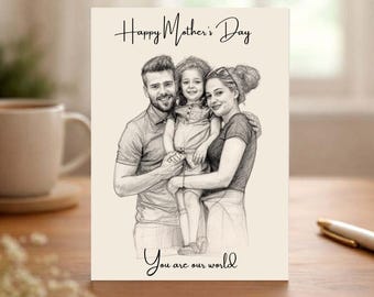 Mother's Day Personalised Card - Sketch from photo NAN sister FRIEND