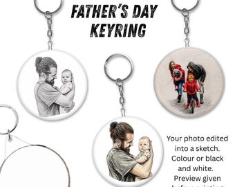 Personalised PHOTO TO SKETCH Photo Keyring | Custom Photo Keychain Your photo / words