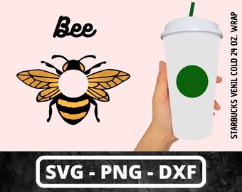 BEE Hole Svg Wrap, Venti Cold Cup svg, Daisy svg, BEE svg, Spring svg, 24oz