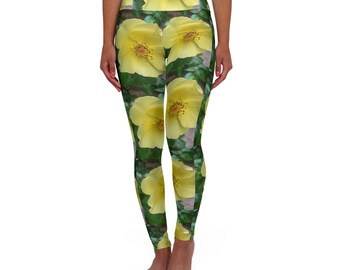 Leggings de yoga taille haute à fleurs jaunes (AOP)