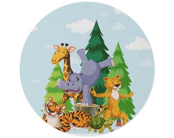 Kids and Baby Animal friends Round Rug