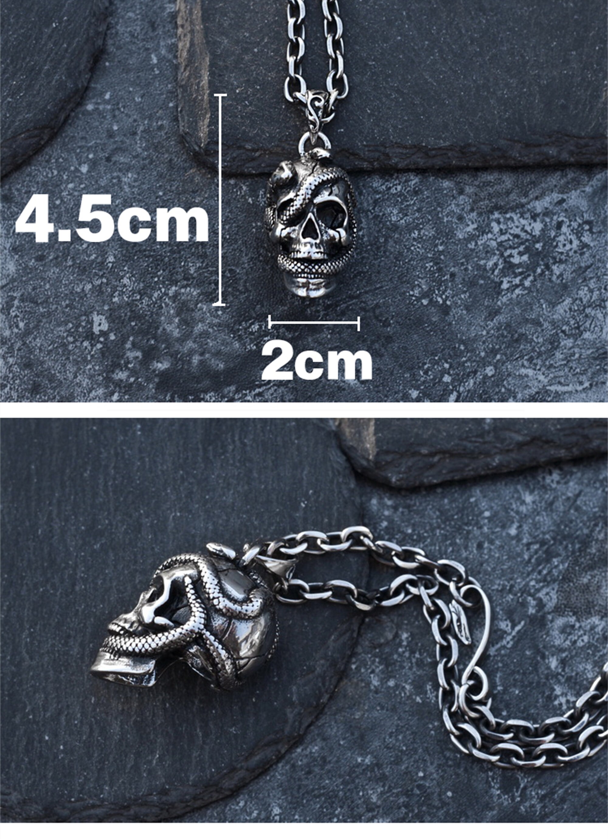 Skull and Snake Pendant, Personalized Necklace, Memento Mori Necklace ...