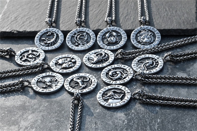 Zodiac Sign Necklace Zodiac Sign Double Sided Zodiac Sign Etsy