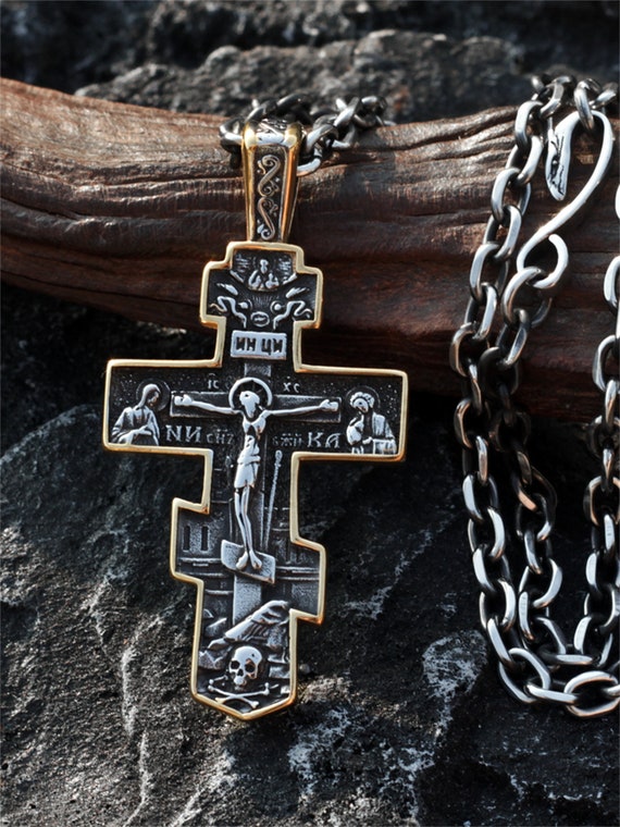 Men Crucifix Necklace Greek Orthodox Silver Cross Necklace Mens Orthodox  Sterling Silver Crucifix Cross Pendant - Etsy
