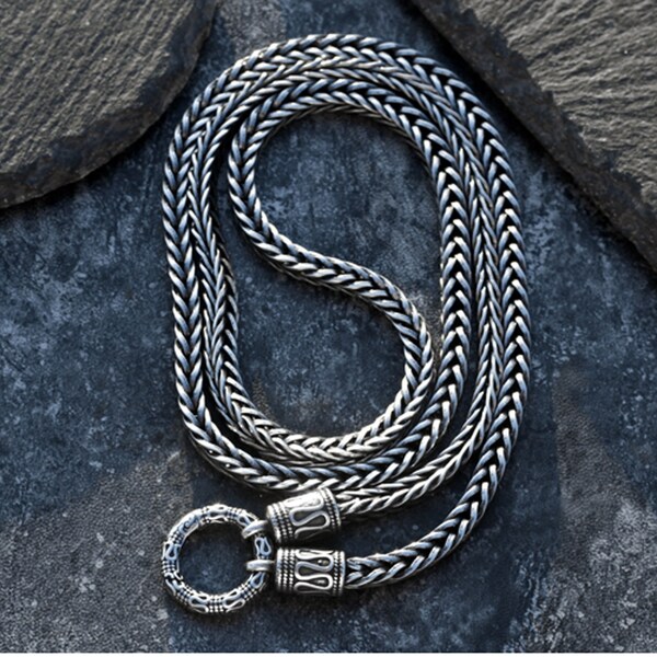 Collier chaîne viking en argent, collier chaîne pour homme, chaîne en argent chaîne de blé sétaire, cadeaux de la Saint-Valentin pour lui, cadeau de Noël pour lui son père