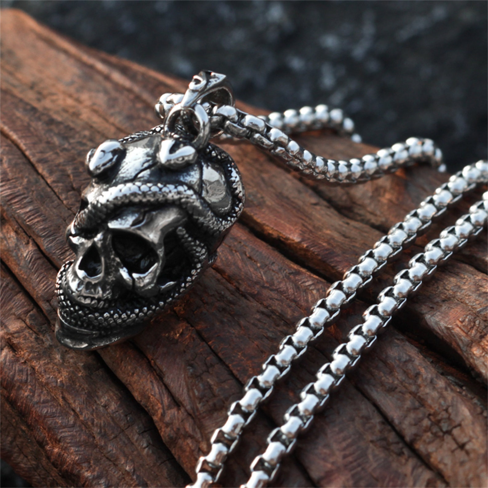 Skull and Snake Pendant Personalized Necklace Memento Mori - Etsy