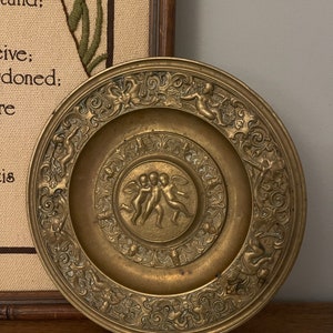 French Brass Relief Plate Trinket Tray Cherubs