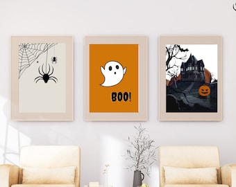 Halloween Prints Set of 3, Halloween Printable Wall Art, Halloween Gallery Wall, Halloween Bundle Printable, Halloween art, digital download
