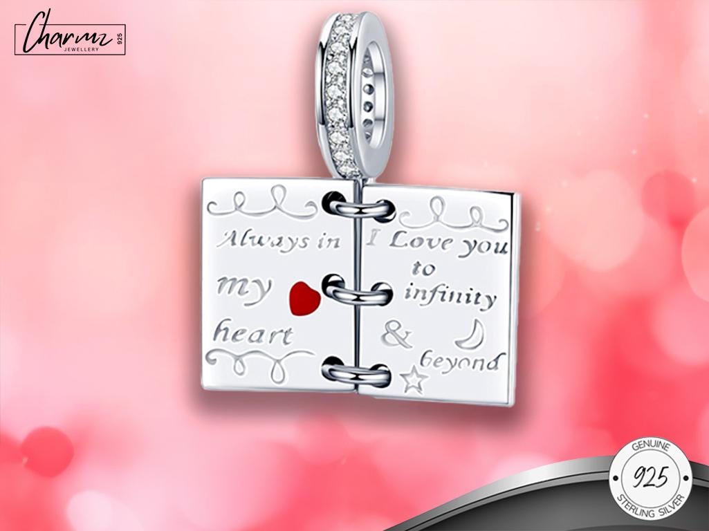 925 Silver Locket Book Bracelet Charm Love Letter Dangle Charm I Love You Jewellery Romantic Gifts Heart Locket Fits Pandora Bracelet Etsy