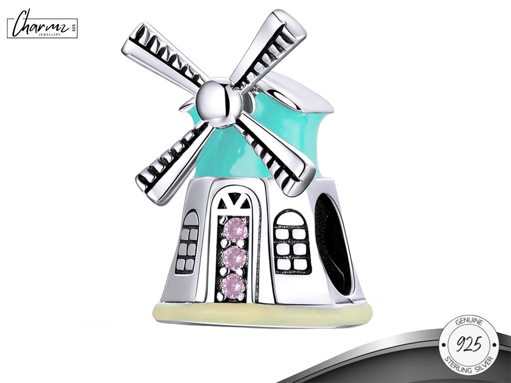Silber 925 Silber Windmühle Armband Charm, Holländischer Windmühle Anhänger, Holland Souvenir, Windmolen Schmuck, Holländisches Geschenk, Amsterdam Charm, passend für Pandora