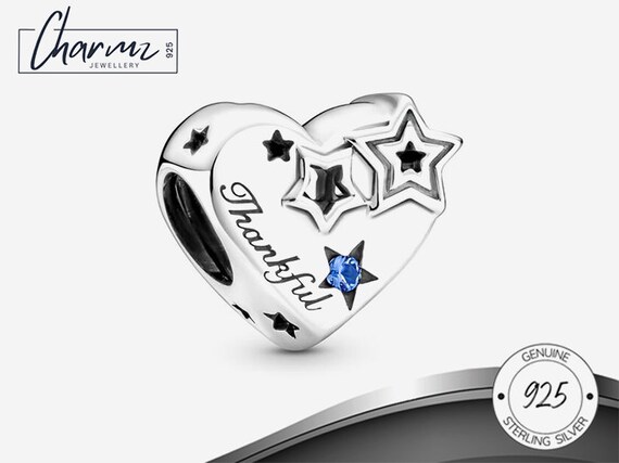 925 Sterling Silver Thankful Heart and Stars Bracelet Charm Gratitude Charm Blessed Fashion Jewellery Love Blue Fits Pandora Bracelet Etsy Ireland