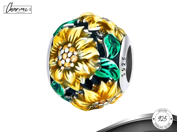 925s Sunflower Cluster Bracelet Charm Enamel Silver Flower Pendant Positivity Jewellery Happy Sunshine Gift Van Gogh Charm Fits Pandora