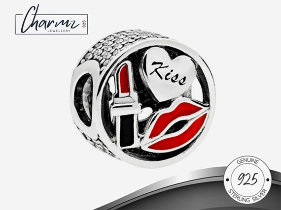 Buy 925 Sterling Silver Kiss Lipstick Bracelet Charm Red Lips