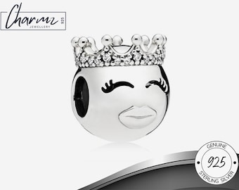 925 Sterling Silver Queen Bracelet Charm, Princess Charm, Royalty, Crown, Diva, Gifts for her, Fashion Jewellery, Fits Pandora Bracelet