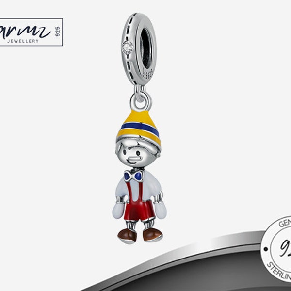 925 Silver Pinocchio Bracelet Charm, Puppet Dangle Charm, Disney Jewellery, Carlo Collodi, Italian, Film Lovers, Fits Pandora Bracelet