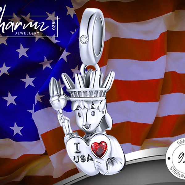 925 Silver Satue of Liberty Bracelet Dangle Charm, I love USA Gifts, America Jewellery, NYC, New York Charm, Travel Souvenirs, Fits Pandora