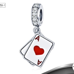 Charm pendente a forma di carte da gioco in argento 925S, gioielli con trucchi di carte magiche, charm per bracciale da mago, regalo con asso di cuori, mazzo di carte, compatibile con Pandora