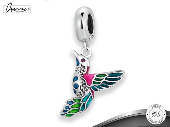 Charm Bracelet Charms 925 Sterling Silver Hummingbird Dangle Charm Tropical Bird Jewellery Bird Watchers Colourful fits Pandora Bracelet Etsy