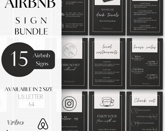 15 Tekenbundel voor Airbnb-hosts Afdrukbaar Aanpasbare en stijlvolle borden Vereenvoudigen de communicatie met gasten Direct downloaden