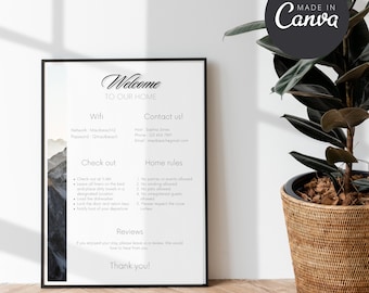 Modern Airbnb-welkomstbord met huisregels Wifi- en parkeerinformatie Digitale download Perfect voor kortetermijnverhuur