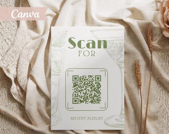 Plantilla de letrero con código QR botánico, decoración para eventos con vegetación verde salvia (5x7 8x10)