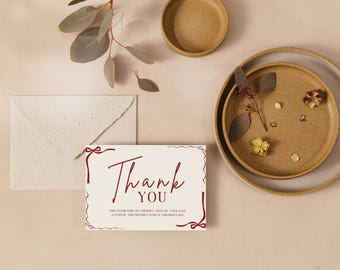 Tarjeta de agradecimiento "Háblame de treinta", nota de fiesta "Coquette Martini" con cinta roja