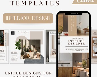 50 bewerkbare Instagram-sjablonen voor interieurontwerpers: canva, aanpasbaar, digitale download, perfect voor verbluffende posts en branding